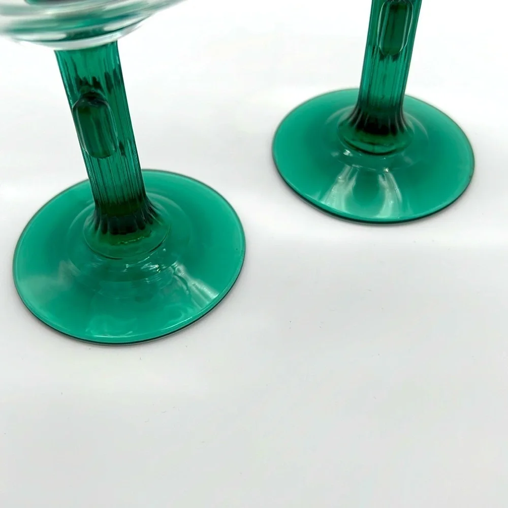 Retro Libbey Cactus Margarita Glasses, Green Stem and Base 16 Ounce (Set of 2)
